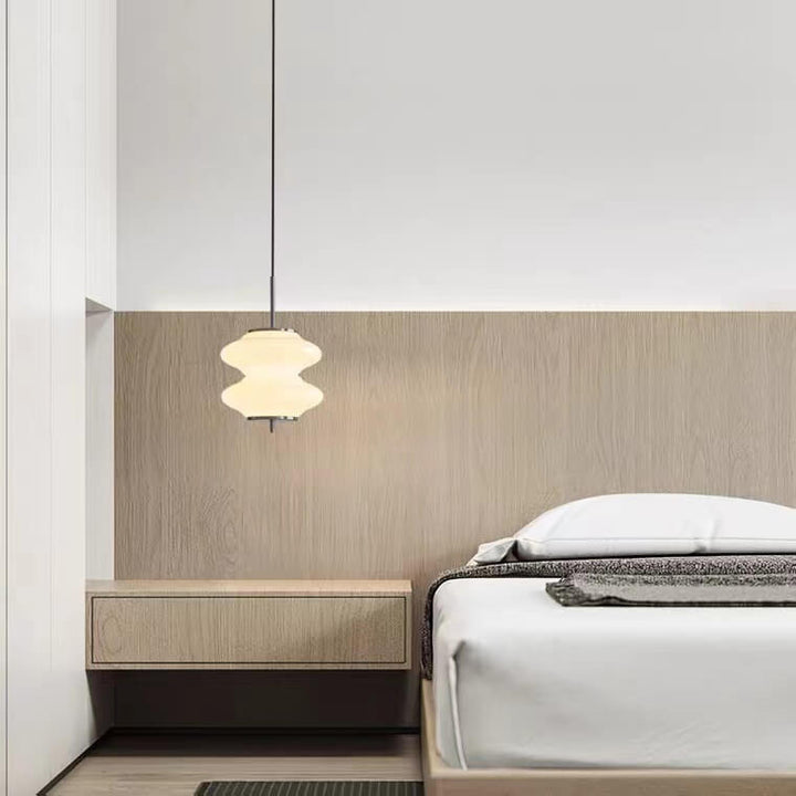 Contemporary Nordic Antique Milk White Glass Gourd LED Pendant Light For Bedroom