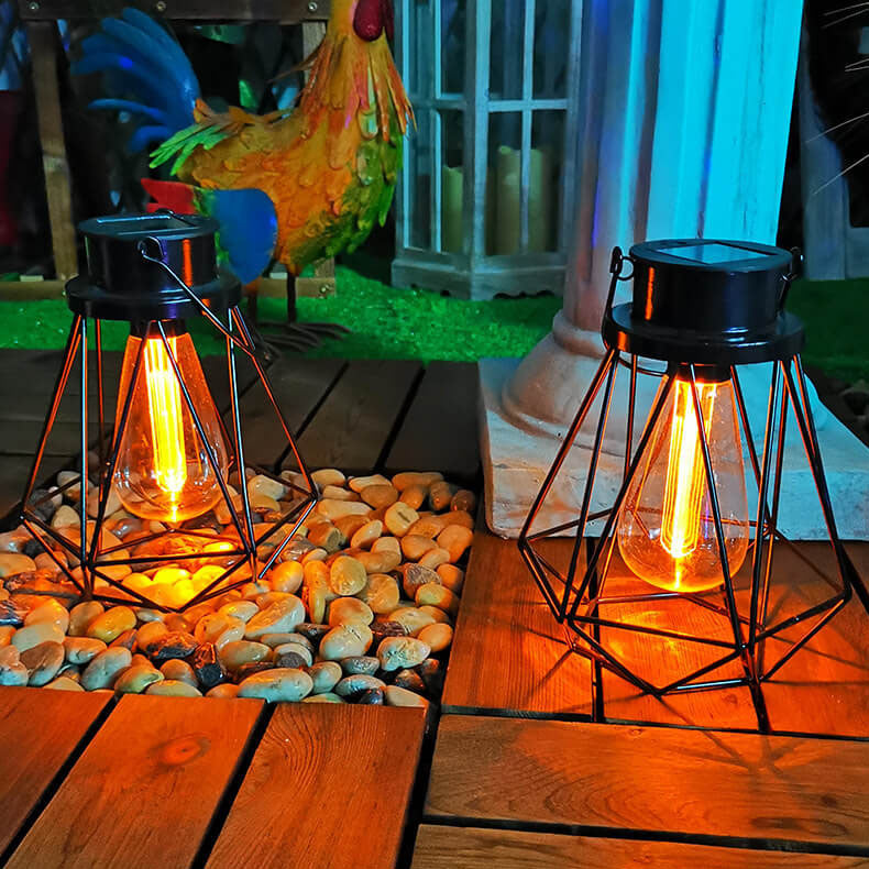 ソーラー レトロ アイアン ランタン ジオメトリー LED 装飾 アウトドア ランドスケープ ライト 