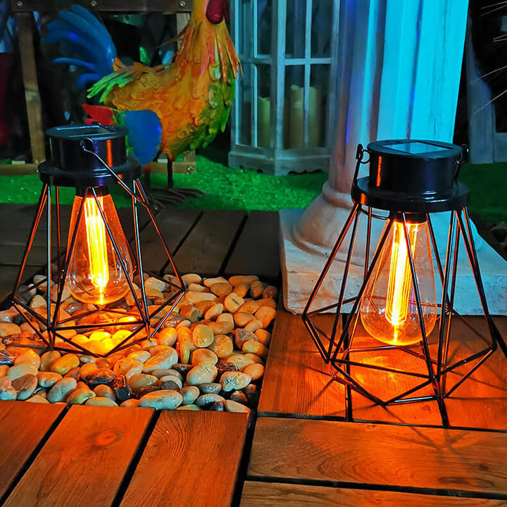 ソーラー レトロ アイアン ランタン ジオメトリー LED 装飾 アウトドア ランドスケープ ライト 