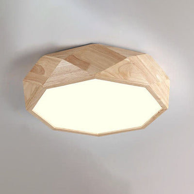 Modern Solid Wood Round Geometric LED Flush Mount Ceiling Light