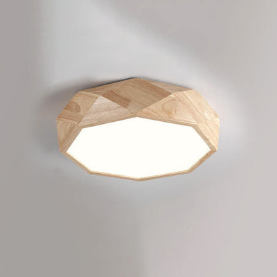 Modern Solid Wood Round Geometric LED Flush Mount Ceiling Light