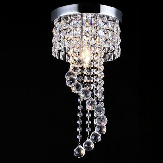 Modern Luxury Round Crystal Hanging 1-Light Flush Mount Ceiling Light