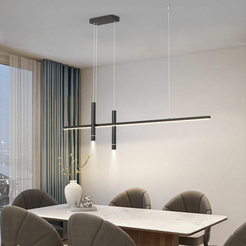 Modern Minimalist Aluminum Geometric Straight Line LED Spotlight Island Light Chandelier For Dining Room