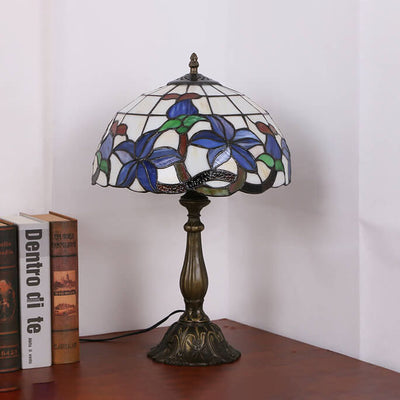 Tiffany Blue Gardenia Stained Glass 1-Light Table Lamp