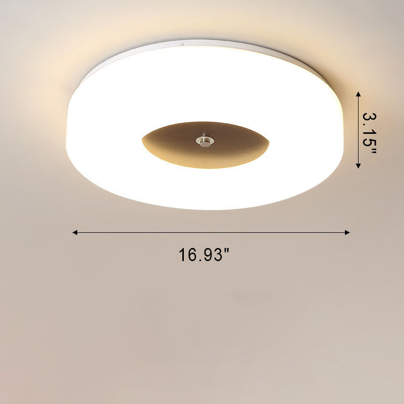 Minimalist Chinese Walnut Round Acrylic LED Flush Mount Ceiling Light