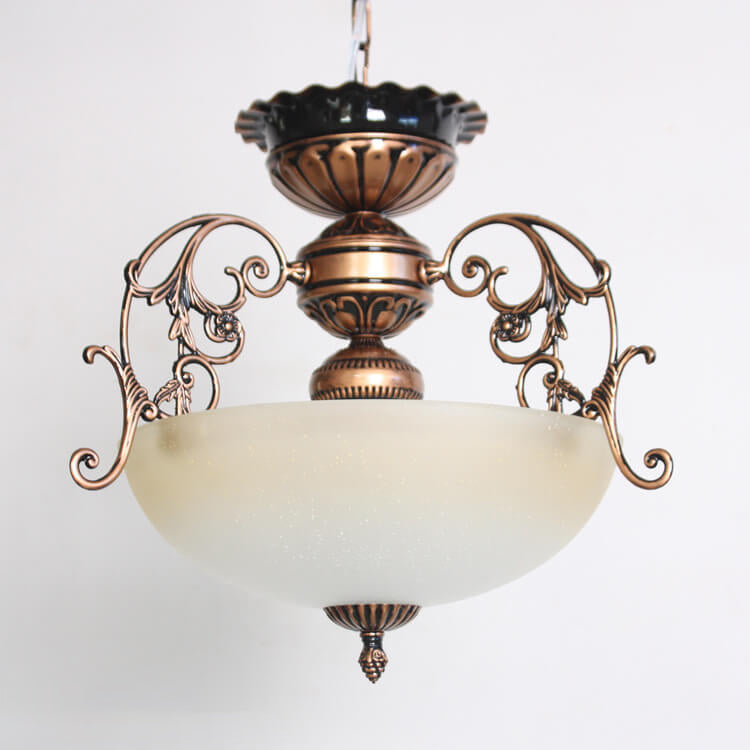 Vintage Glass Pot Lid Antique Copper Branch 3-Light Chandelier