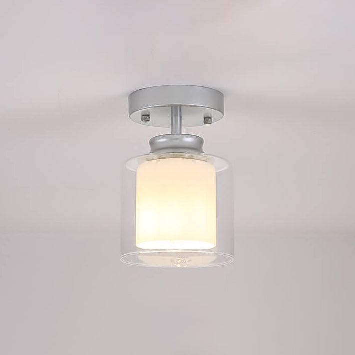 Nordic Minimalist Glass Frosted Shade Cylinder 1-Light Semi-Flush Mount Ceiling Light