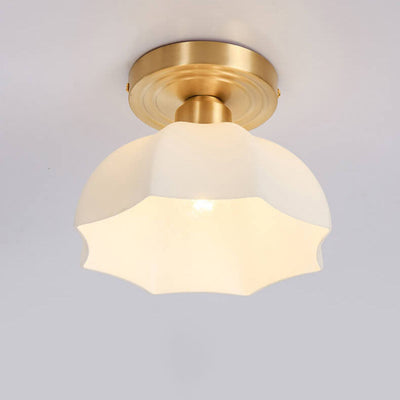 Japanese Vintage Brass Glass Dome 1-Light Semi-Flush Mount Ceiling Light