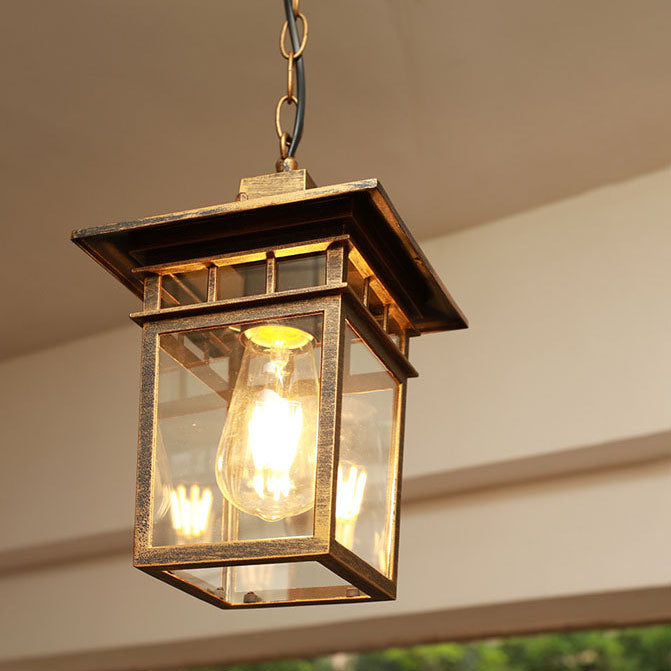Outdoor European Square Cage Aluminium Glas 1-Licht Wasserdichte Patio Pendelleuchte 