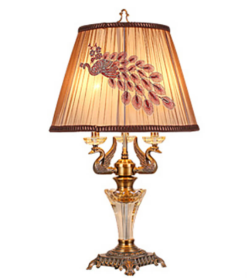 Lampe de table moderne avec abat-jour en tissu de luxe, base en cristal, 3/4 lumières 