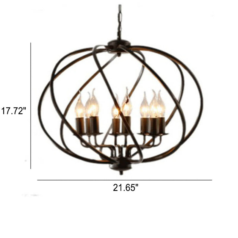Industrial Vintage Iron Pumpkin Candle 8-Light Chandelier
