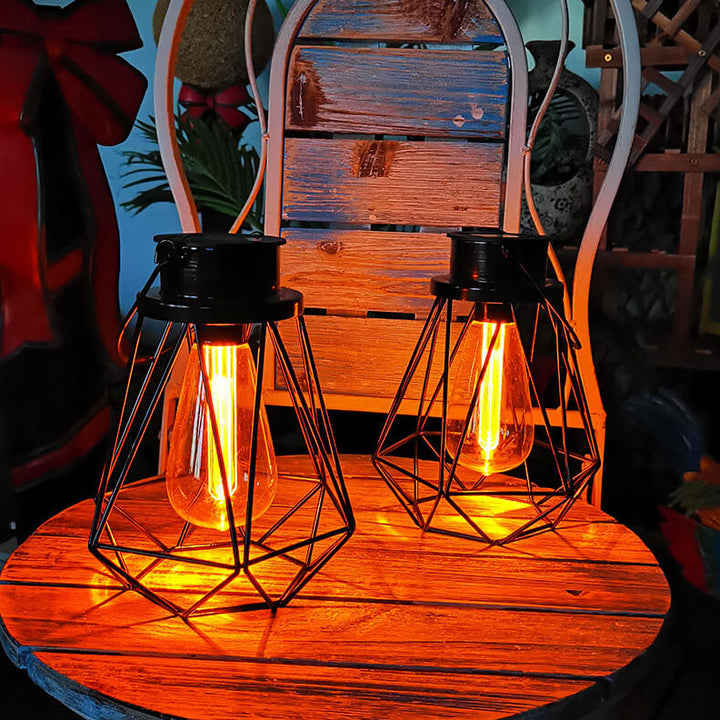 ソーラー レトロ アイアン ランタン ジオメトリー LED 装飾 アウトドア ランドスケープ ライト 
