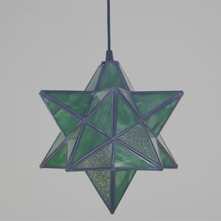 European Tiffany Pentagram Stained Glass 1-Light Pendant Light