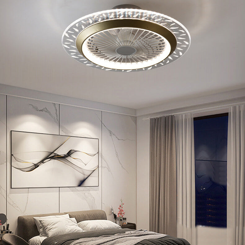 Modern RGB Acrylic Round LED Seme-Flush Mount Ceiling Fan Light