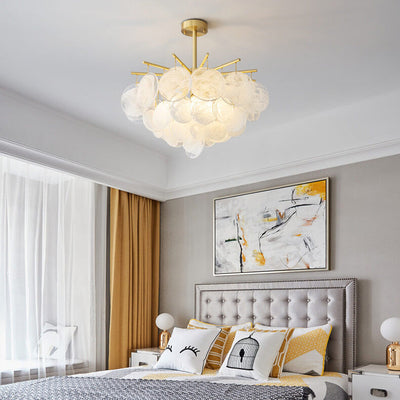 Traditional French Round Cloudy Full Copper Aluminum Lens 5/6 Light Chandelier For Living Room