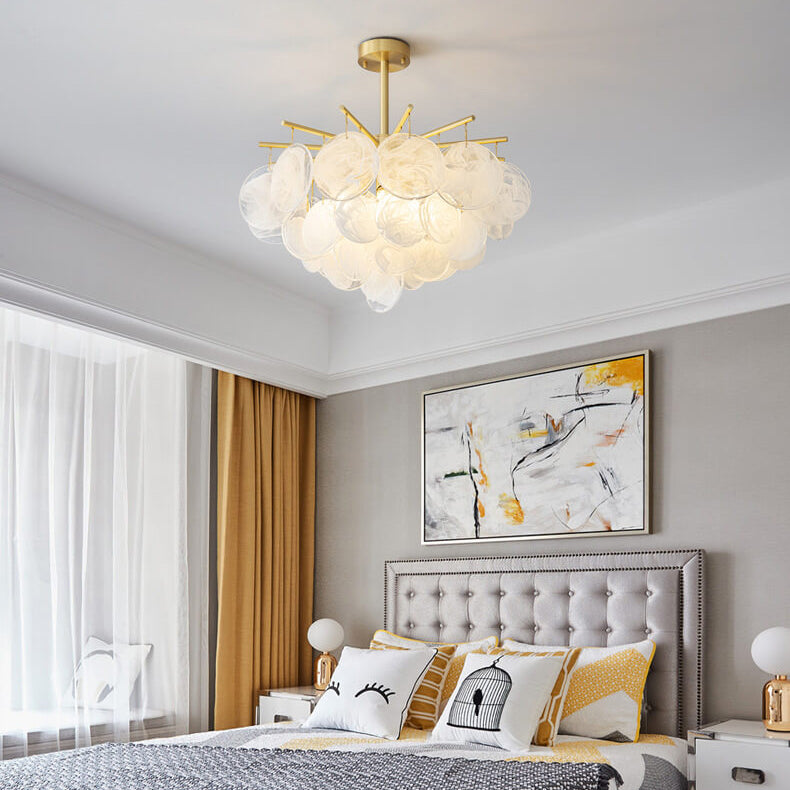 Traditional French Round Cloudy Full Copper Aluminum Lens 5/6 Light Chandelier For Living Room