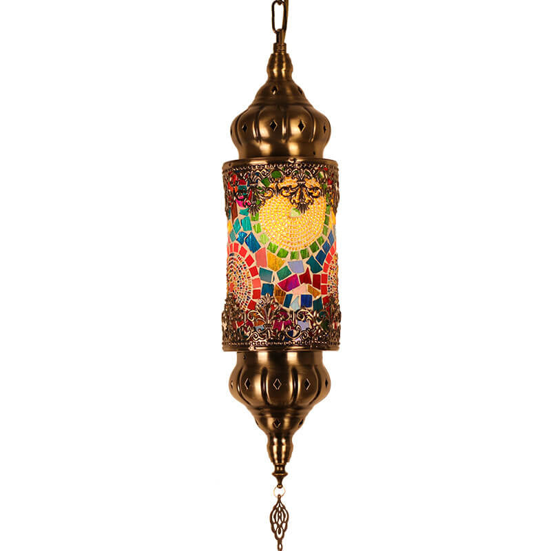 Vintage Southeast Asian Style Iron Glass 1-Light Pendant Light