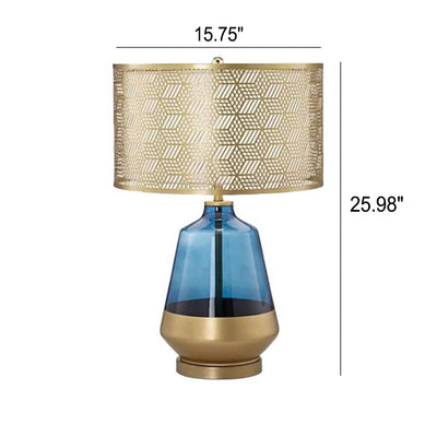 Modern Luxury Blue Glass Bottle Metal Lamp Shade 1-Light Table Lamp