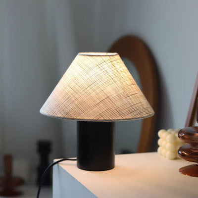Nordic Vintage Solid Wood Column Cone Fabric 1-Light Table Lamp