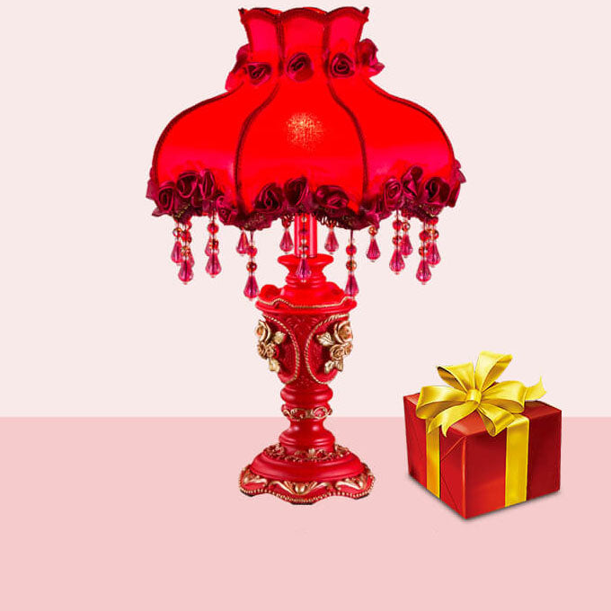 European Wedding Red Fabric Tassel Resin 1-Light Table Lamp