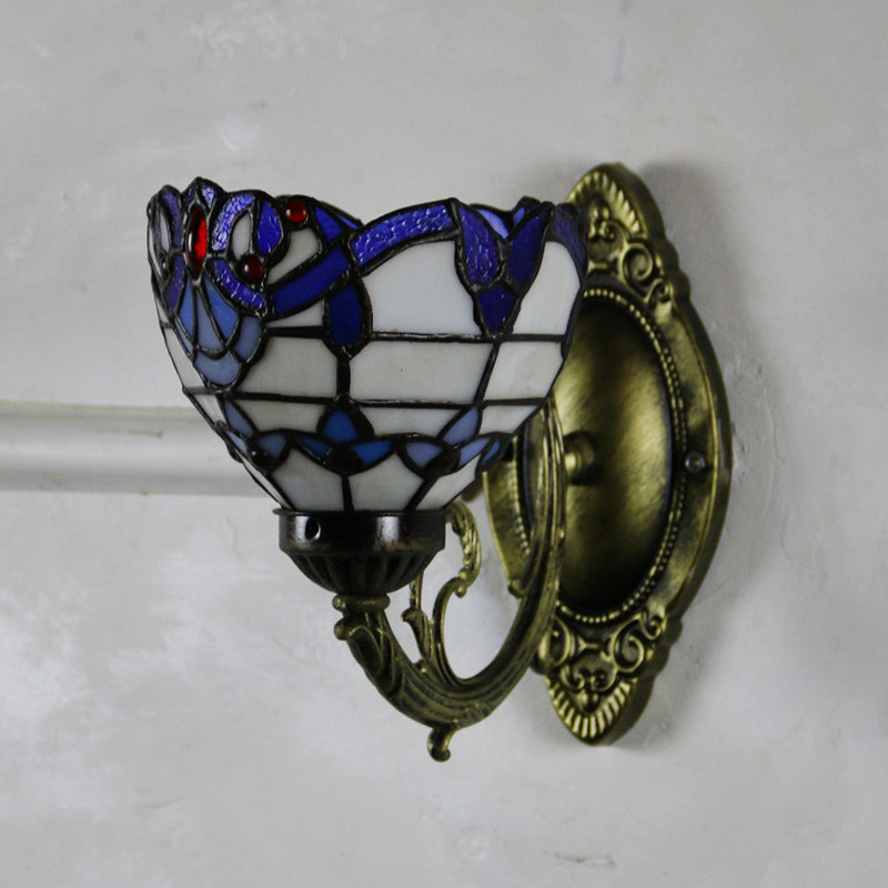 European Style Tiffany Baroque Stained Glass Bowl 1-Light Wall Sconce Lamp