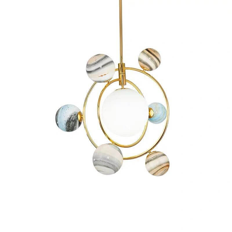 Nordic Creative Glass Planet Plating Ring 7-Light Kids Chandelier