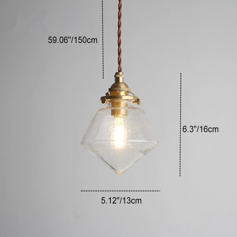 Japanese Vintage Rhombus Bubble Glass Jar 1-Light Pendant Light