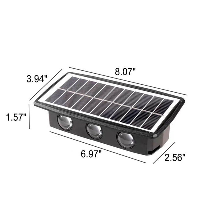 Moderne rechteckige obere und untere Doppelkopf-Solar-LED-Außenwandleuchte für den Garten 
