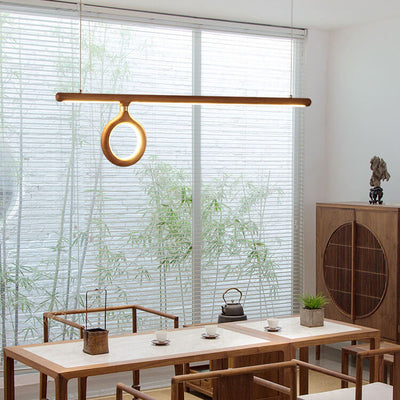 Modern Solid Wood Japanese Style Strip LED Chandelier
