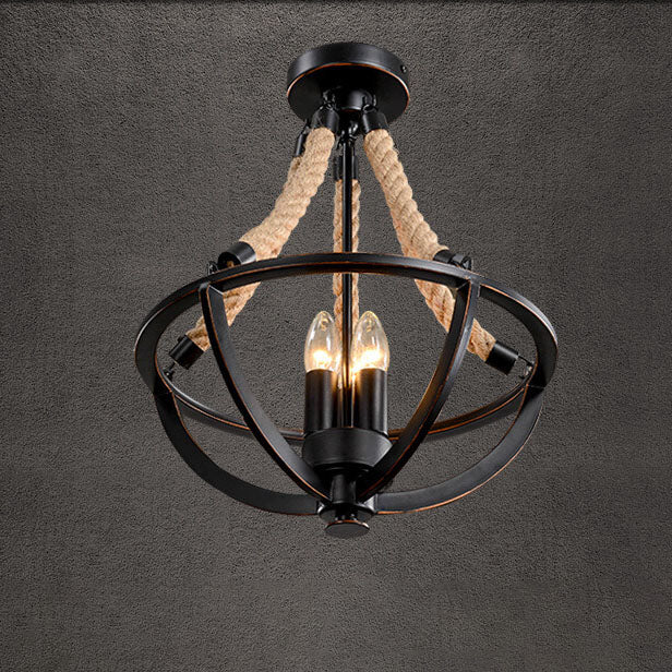 Vintage Industrial Eisen Kordel 3-Licht Insel Licht Kronleuchter 