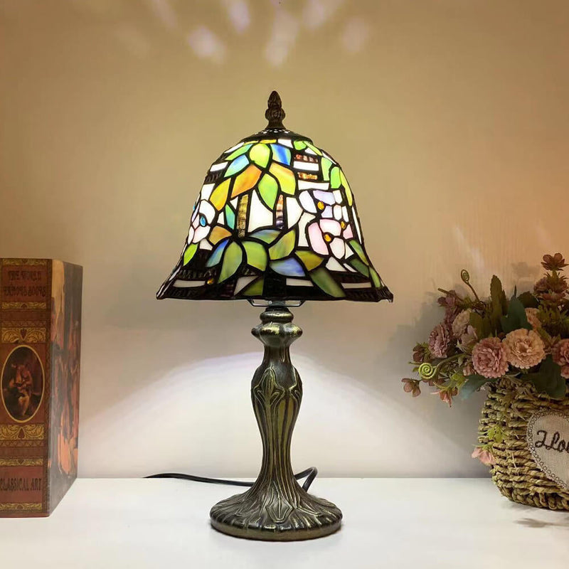 Tiffany Simple Flower Cup Alloy Stained Glass 1-Light Table Lamp