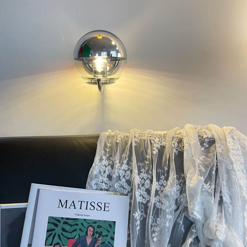 Vintage Chrome Glass Globe 1-Light Wall Sconce Lamp