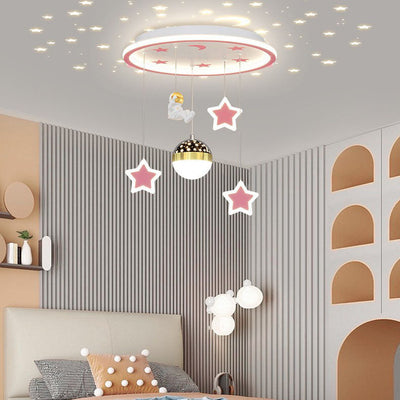 Contemporary Creative Starry Night Acrylic Round Shade LED Kids Flush Mount Ceiling Light For Bedroom