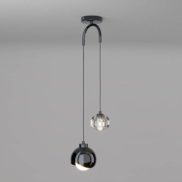 Lámpara Colgante Curva de 2 Luces de Bola de Cristal Simple de Lujo Ligero 
