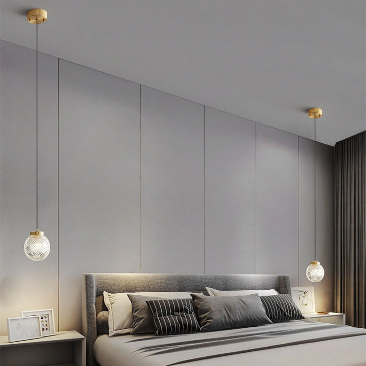 Modern Luxury Striped Glass Copper Round Ball Ring 1-Light Pendant Light for Living Room