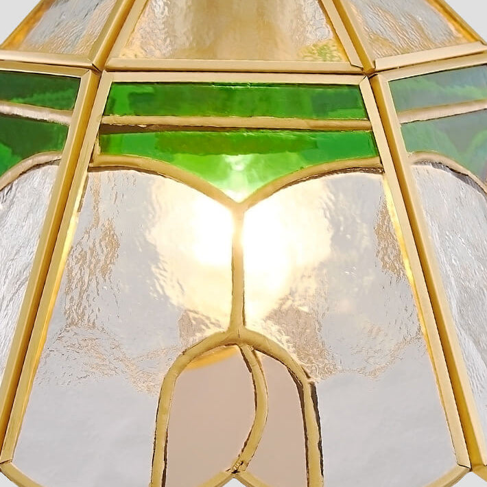 Vintage Bell Brass Glass 1-Light Pendant Light