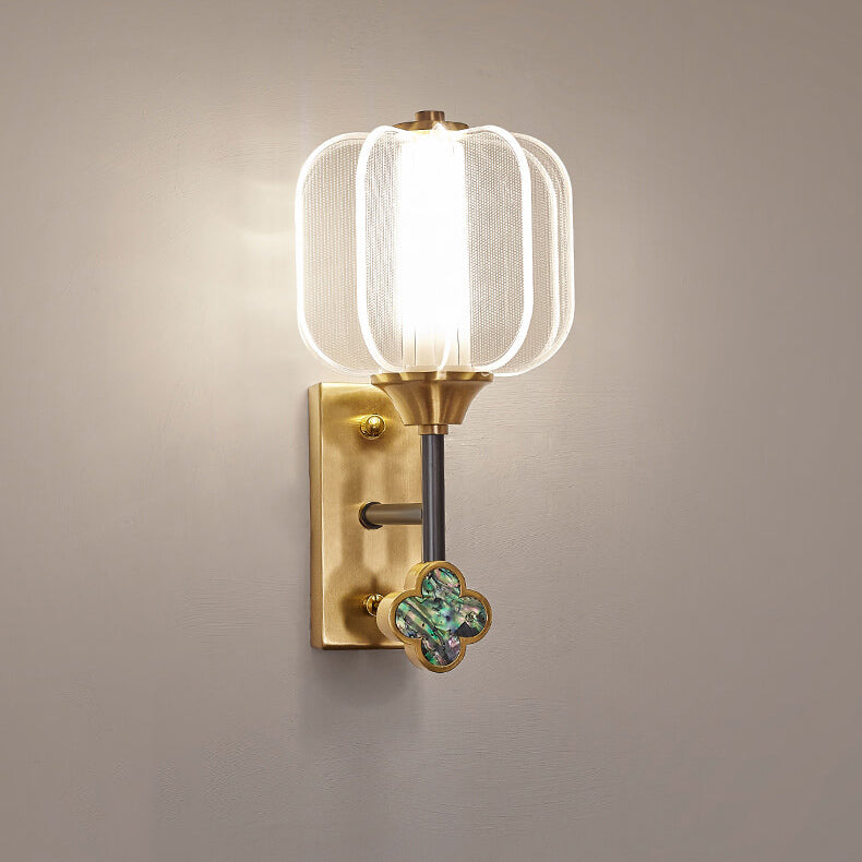 Chinese Style Full Copper Acrylic Creative Lampshade LED Wall Sconce Lamp