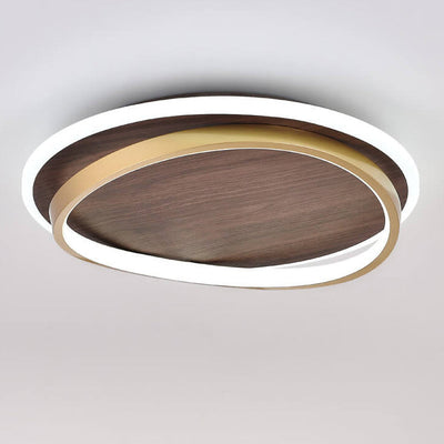 Nordic Minimalist Circular Walnut Grain LED Flush Mount Ceiling Light