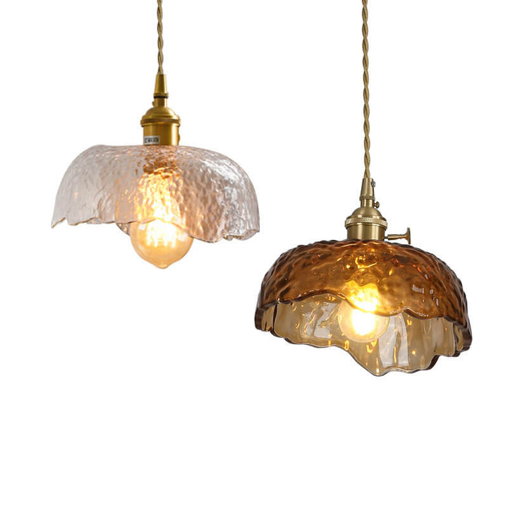 Suspension Luminaire à 1 Lumière en Laiton et Verre Texturé Vintage 