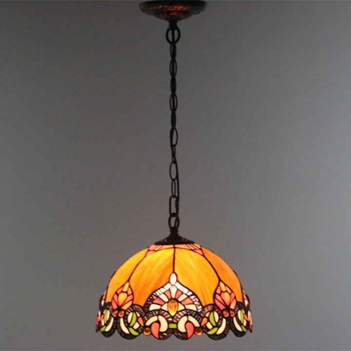 Vintage Tiffany Orange Buntglas Kuppel Antike 1-Licht Pendelleuchte 