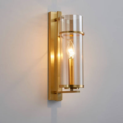 Nordic Luxury Brass Columnar Glass 1-Light Wall Sconce Lamp