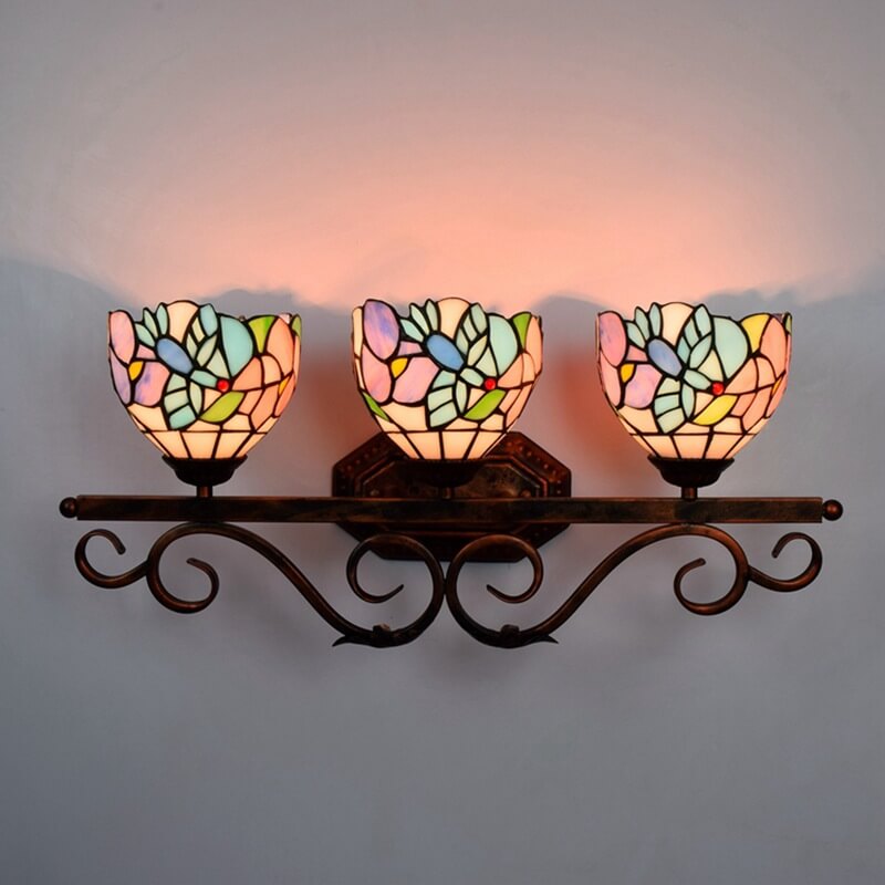 Tiffany Vintage Bird Stained Glass 3-Light Bathroom Vanity Mirror Front Wall Sconce Lamp