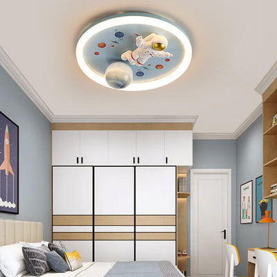 Childlike Cartoon Resin Astronaut Round Acrylic LED Flush Mount Ceiling Light