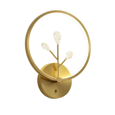 Modern Luxury Brass Crystal Tree Branch Circle LED Wall Sconce Lamp