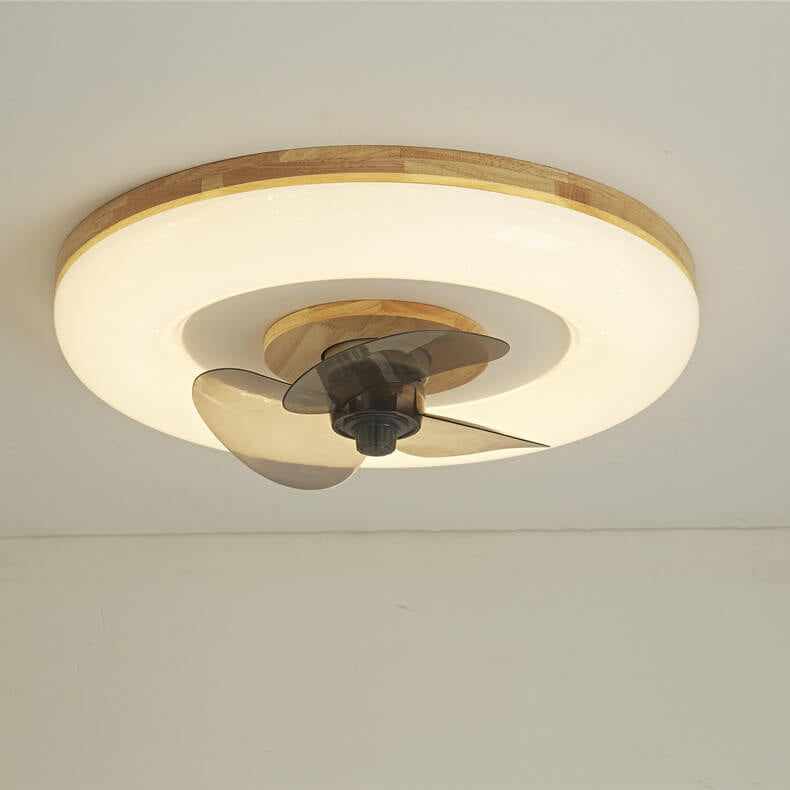 Nordic Log Simple Circular Design LED Flush Mount Ceiling Fan Light