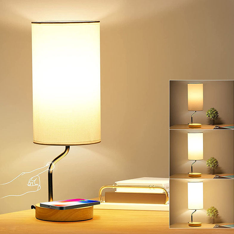 Simple Wooden Fabric Wireless Rechargeable USB 1-Light Touch Dimmable Table Lamp