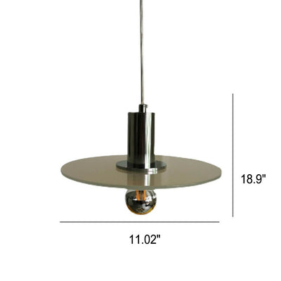 Nordic Minimalist Green Glass Flat Round Disc LED Pendant Light