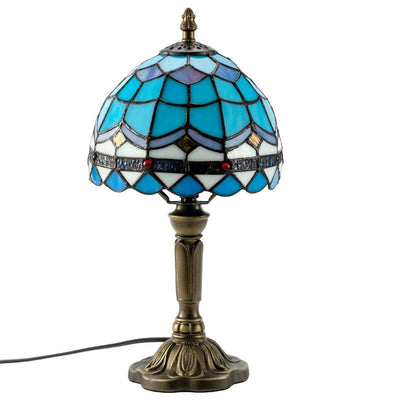 European Decorative Tiffany Stained Glass Tall Mushroom 1-Light LED Table Lamp