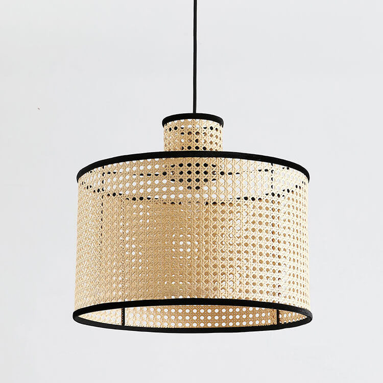 Japanischer minimalistischer runder Pflaumen-PVC-Rattan 1-Licht-Pendelleuchte 