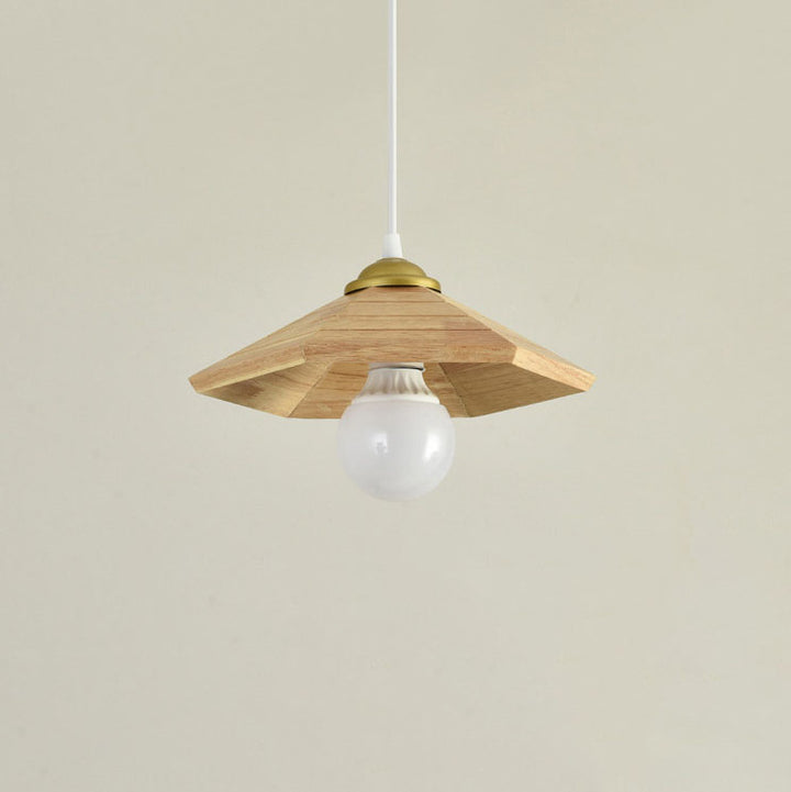 Traditional Japanese Oak Geometric Cone 1-Light Semi Flush Mount Ceiling Light For Living Room